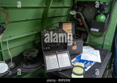 Radio area in the 'SNAFU Special', a Dakota C47, used in the D-Day landings at the Merville Battery, Normandy. Stock Photo