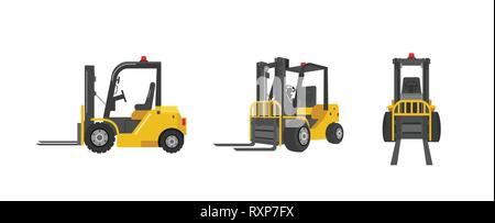 Forklift truck in three angles vector illustration Stock Vector