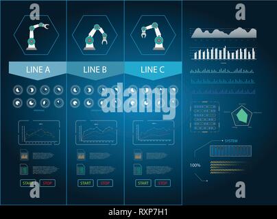 Hud interface or technology graphic display with robotic arm vector illustration Stock Vector