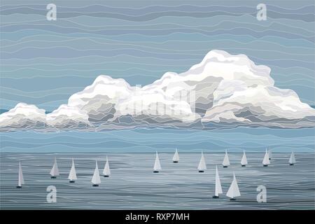 Sailboats in the sea vector landscape illustration Stock Vector Image ...