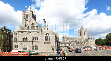 Dublinia living history museum (left) and to the right is Christ Church Cathedral at the intersection of Winetavern St and Christchurch Place, Dublin, Ireland