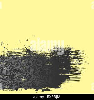 Black grunge splash with white abstract letters isolated on yellow background Stock Vector