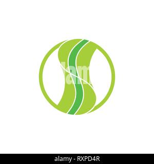 linked green leaf curves design logo vector Stock Vector