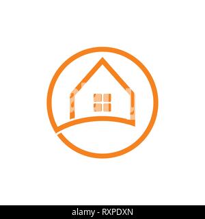 simple house line art circle logo Stock Vector