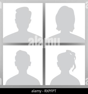 Default Avatar Vector. Placeholder Set. Man, Woman, Child Teen Boy, Girl. User Image Head. Anonymous Head Face. Minimal Symbol. People Grey Photo Icon Stock Vector