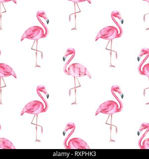 Tropical bird. Pink flamingo seamless pattern Stock Photo