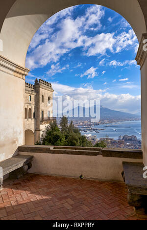 Naples Campania Italy. View of the gulf of Naples and Mount Vesuvius from the Certosa di San Martino (Charterhouse of St. Martin), a former monastery Stock Photo