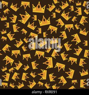 Seamless gold crown pattern on dark background Stock Vector