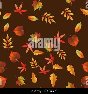 Autumn leaves vector seamless pattern on dark background 10 eps Stock Vector