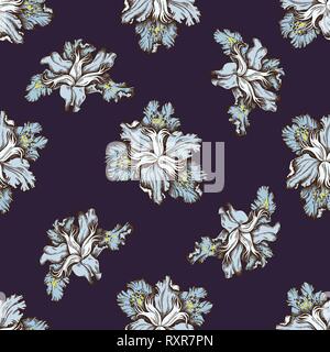 Seamless pattern with hand drawn colored iris japonica Stock Vector