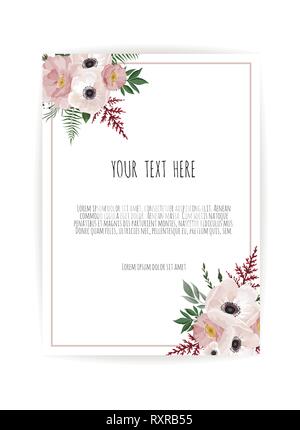 Card with flower rose, leaves. Wedding ornament concept. Floral poster, invite. Stock Vector