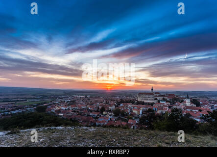 Picturesque old historic town Mikulov in sunset Stock Photo