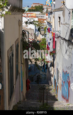 Caracol da Graça, a steep pedestrian lane in Graça, Lisbon, Portugal Stock Photo