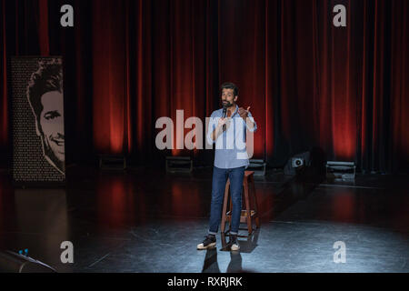 Lisbon, Portugal. 9th Mar 2019.  Portuguese Stand-Up Comedian, Antonio Raminhos, during his solo show, O Melhor Do Pior Credit:  Alexandre de Sousa/Alamy Live News Stock Photo