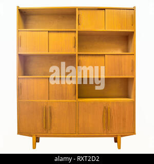 Vintage wooden bookcase isolated on white, with clipping path Stock Photo
