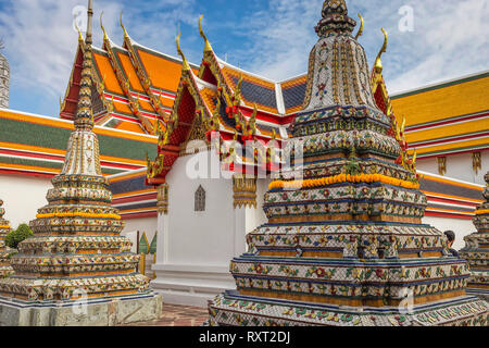 Wat pho is the beautiful temple in Bangkok, Thailand. The official name being Wat Phra Chetuphon Vimolmangklararm Rajaworamahavihara. Stock Photo