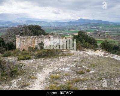 Burgondo Chapel near the abandonded haunted village of Ochate, Treviño Country, Burgos, Spain Stock Photo