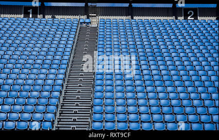 Pictured are empty stadium seats Stock Photo