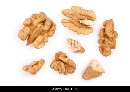 peelled Walnuts isolated on white background. Top view. Flat lay. Stock Photo
