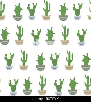 Seamless pattern with potted cactus on hte white background. Stock Vector