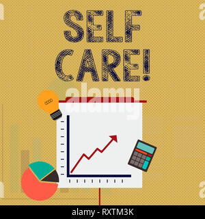 Writing note showing Self Care. Business concept for Protection you give to yourself Individual control checking Stock Photo