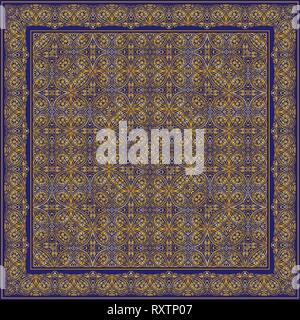 Dark blue carpet with gold pattern. Stylish design. Stock Vector