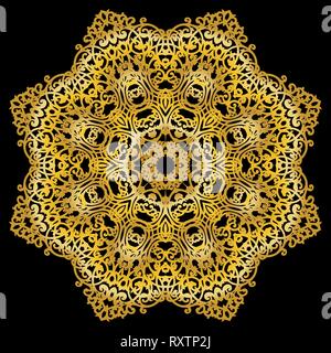 Gold circular pattern. East ornament. Mandala. Good for greeting cards, invitations. Print on fabric and paper. Stock Vector