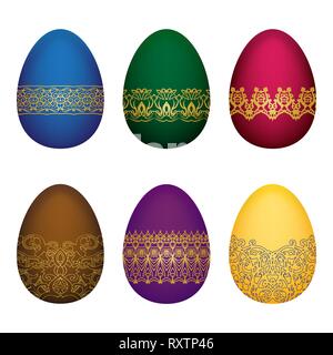Six Easter eggs with vintage ornament. Vector. Stock Vector