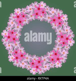 Vector floral frame with plumeria flowers and space for your text. Card for spring, summer, invitation, wedding designs. Stock Vector