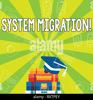 Writing note showing System Migration. Business concept for Moving programs to another platform Stock Photo