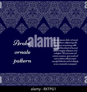 Seamless ethnic patterns for border. Repeated oriental motif for fabric or paper design. White pattern on a blue background. Ornate vignette for Your  Stock Vector