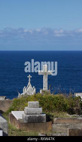 View over Waverley Cemetery to the ocean beyond in New South Wales Australia - vertical image with copy space Stock Photo