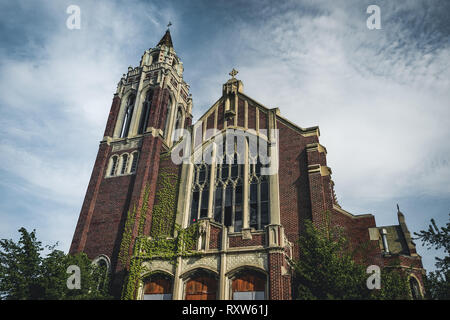 Detroit, Michigan, May 18, 2018: Outside view of abandoned and damaged Church St. Agnes in Detroit. Stock Photo