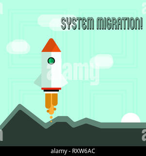 Writing note showing System Migration. Business concept for Moving programs to another platform Stock Photo