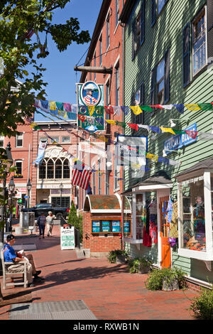 Shops and historic buildings on Moulton Street in the Old Port District of Portland, Maine, USA Stock Photo