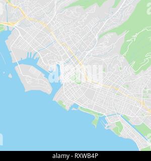 Downtown vector map of Honolulu, United States. This printable map of Honolulu contains lines and classic colored shapes for land mass, parks, water,  Stock Vector