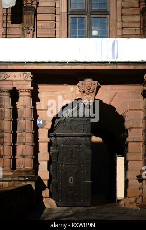 The heavy front door of castle Johannisburg in Aschaffenburg. Stock Photo