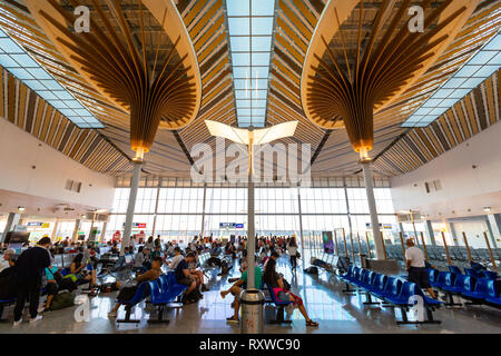 Puerto Princesa, Palawan - Feb 25, 2019: Passengers boarding their flight in Puerto Princesa International Airport, Palawan, Philippines Stock Photo