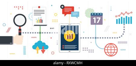 Financial investment, analysis with growth report, financial chart of growth and profits and earnings in business. Template in flat design for web ban Stock Vector