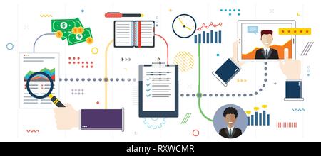 Analysis, rating and feedback in business. Customer testimonials, feedback, rating and liked. Template in flat design for web banner or infographic in Stock Vector