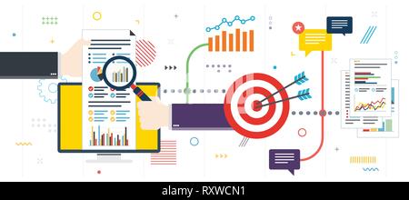 Analytics and strategy in financial market. Teamwork and success in business investment. Template in flat design for web banner or infographic in vect Stock Vector