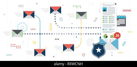 Email protection and secure communication on internet. Antivirus for protection, security and blocking of spam. Template in flat design for web banner Stock Vector