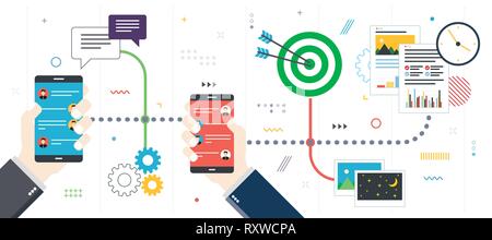 Communication, sending photos and videos by message application, sharing of data files.Concept of business and communication, social media and interne Stock Vector