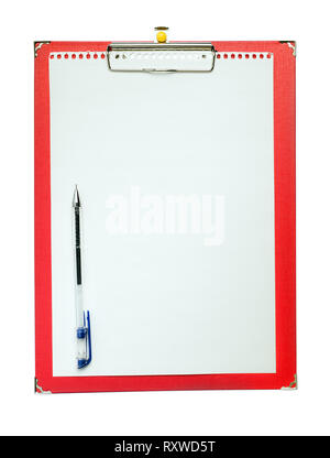 Red clipboard with A4 office paper template on white background Stock Photo