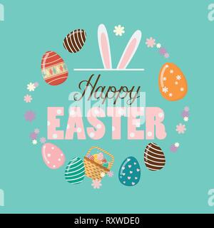 Happy Easter Poster with easter eggs. Easter greeting card Stock Vector