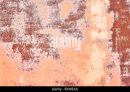 Old Distressed Brown Terracotta Copper Rusty Background with Rough Texture Multicolored Inclusions. Stained Gradient Coarse Grainy Surface. Wallpaper Stock Photo