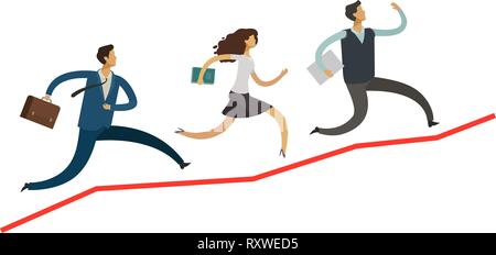 Business people run up the arrow. Career, success concept. Infographics vector illustration Stock Vector
