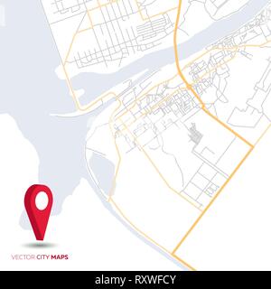 Vector abstract city map with red pointer Stock Vector