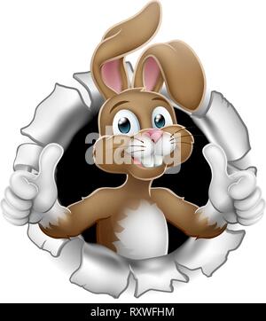 Easter Bunny Thumbs Up Rabbit Breaking Background Stock Vector