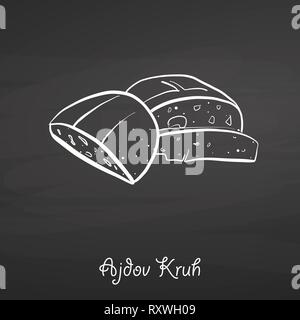 Ajdov Kruh food sketch on chalkboard. Vector drawing of Buckwheat bread, usually known in Slovenia. Food illustration series. Stock Vector